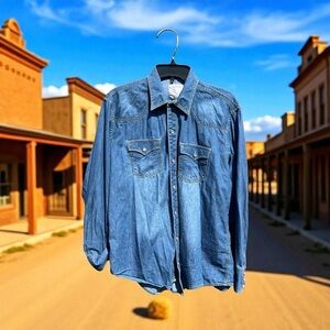 Men's Denim Casual Pearl Snap Button Down Shirt Classic Western Rodeo Charro